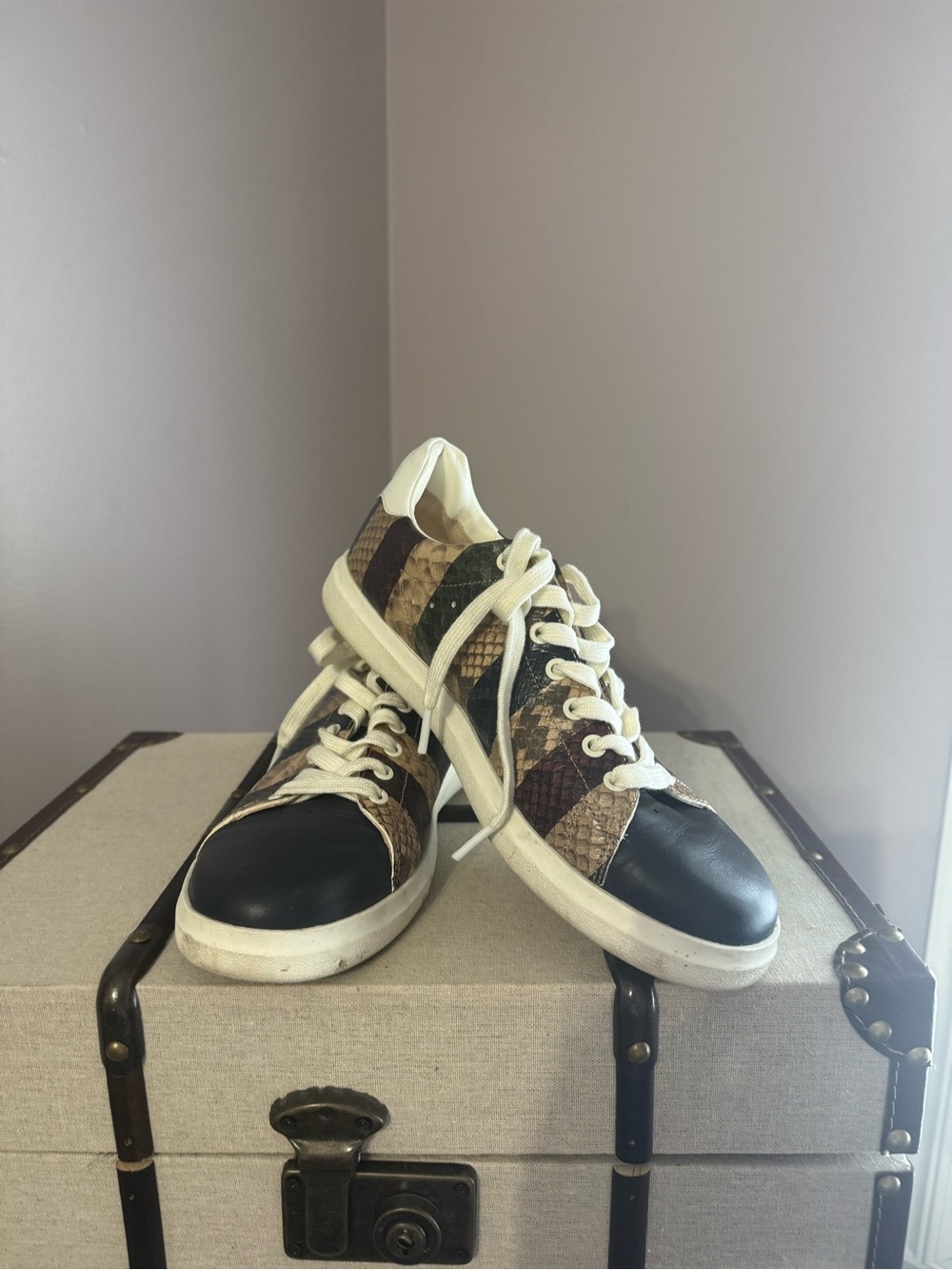 Tory Burch Snake-Print Low Top Sneakers in Black and Brown